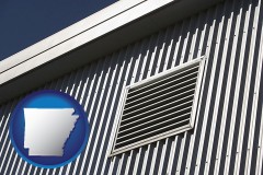 arkansas map icon and metal-clad building architectural details