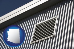 arizona map icon and metal-clad building architectural details