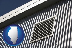 illinois map icon and metal-clad building architectural details