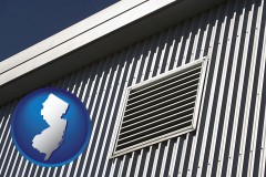 new-jersey map icon and metal-clad building architectural details